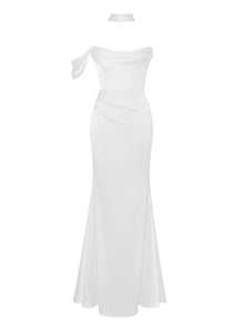 Ivona Halter Neck Double Duchess Satin Gown | White