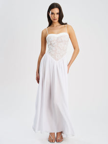 Ucille Embroidered Chiffon Maxi Dress | White