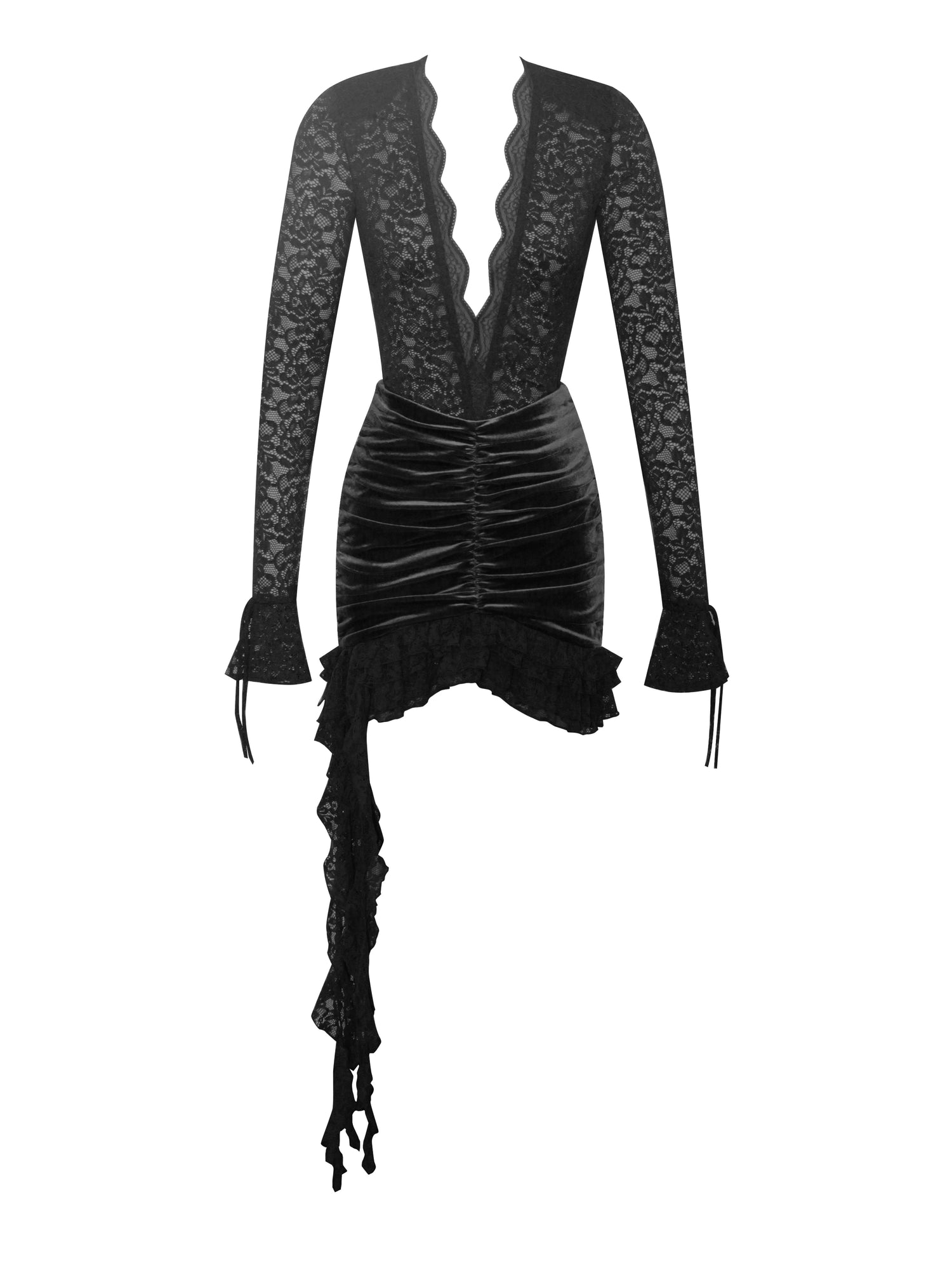 Nadina Lace Velvet Mini Dress | Black