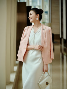 Silk Floral Jacquard Suit Jacket | Pink