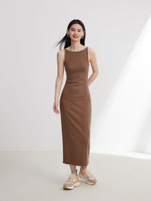 Suspenders Dress | Camel