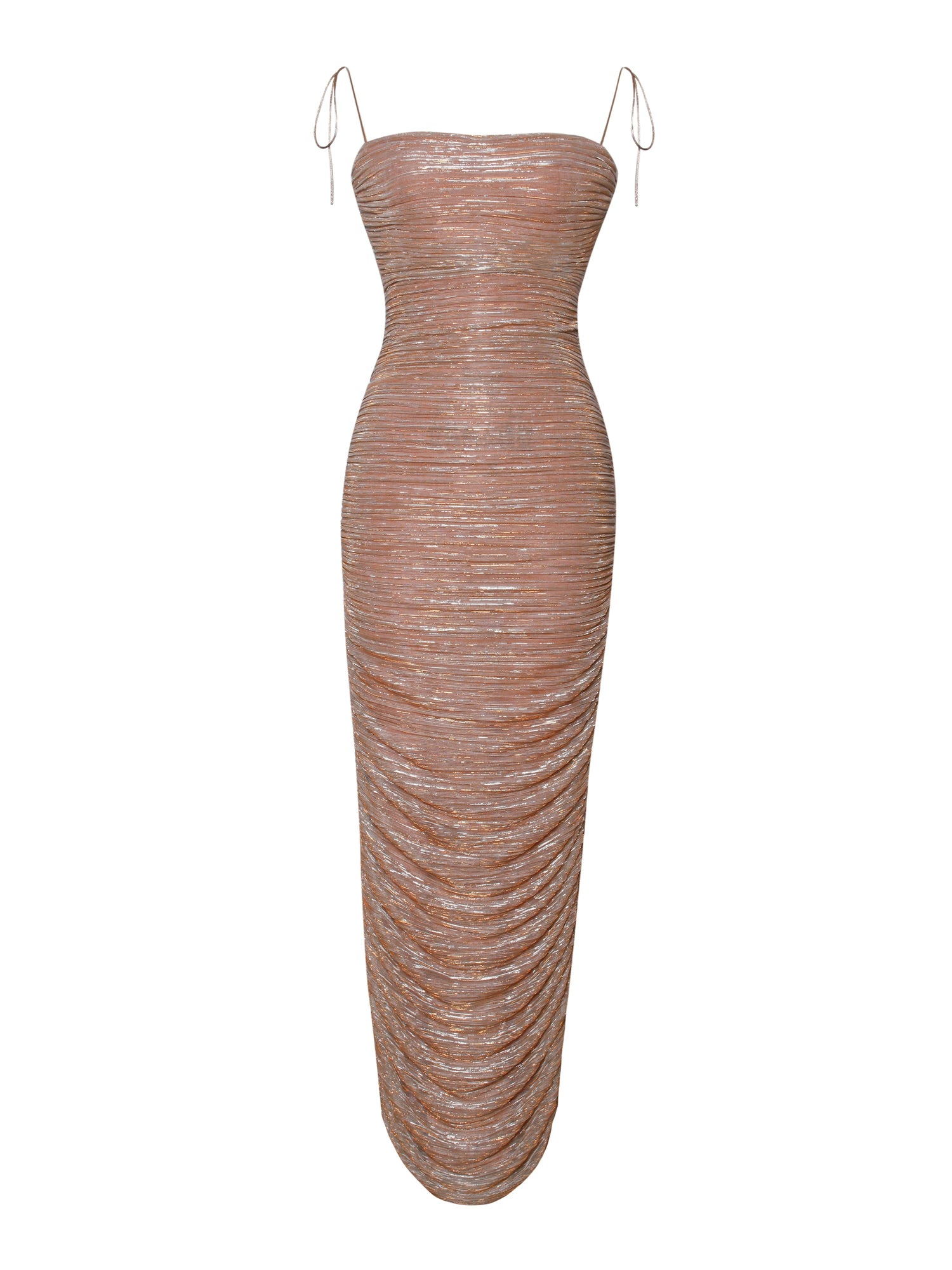 The Glint Ruched Chiffon Long Maxi Dress | Rose Gold