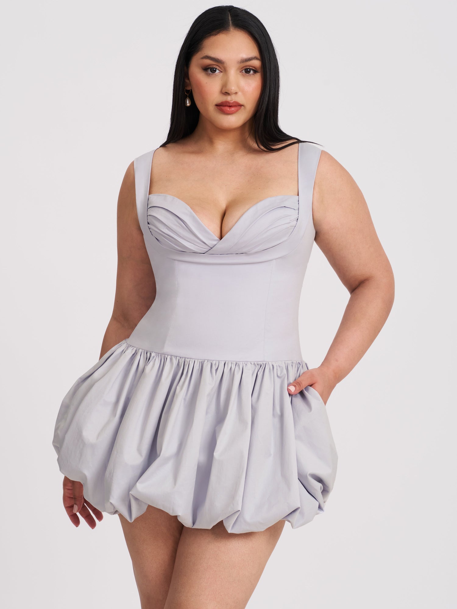 Zada Pleated Breast Bubble Hem Mini Dress | Grey