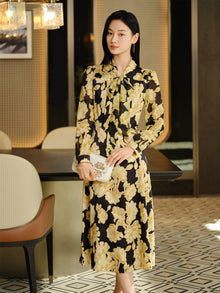 Printed Mulberry Silk Dress | Yellow