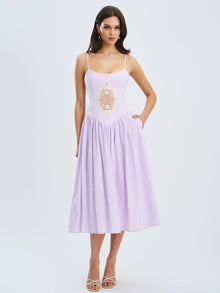 Jaclyn Lace Trim Cutout Seersucker Midi Dress | Lavender