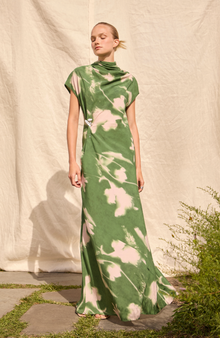 Abstract Floral Crepe Draped Gown | Cactus