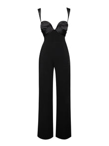 Onika Satin and Crepe Jumpsuit | Black