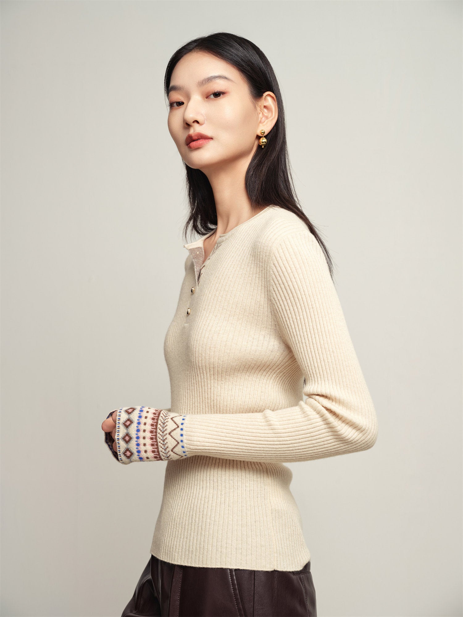 Yak Wool Ethnic Style Pullover | Beige