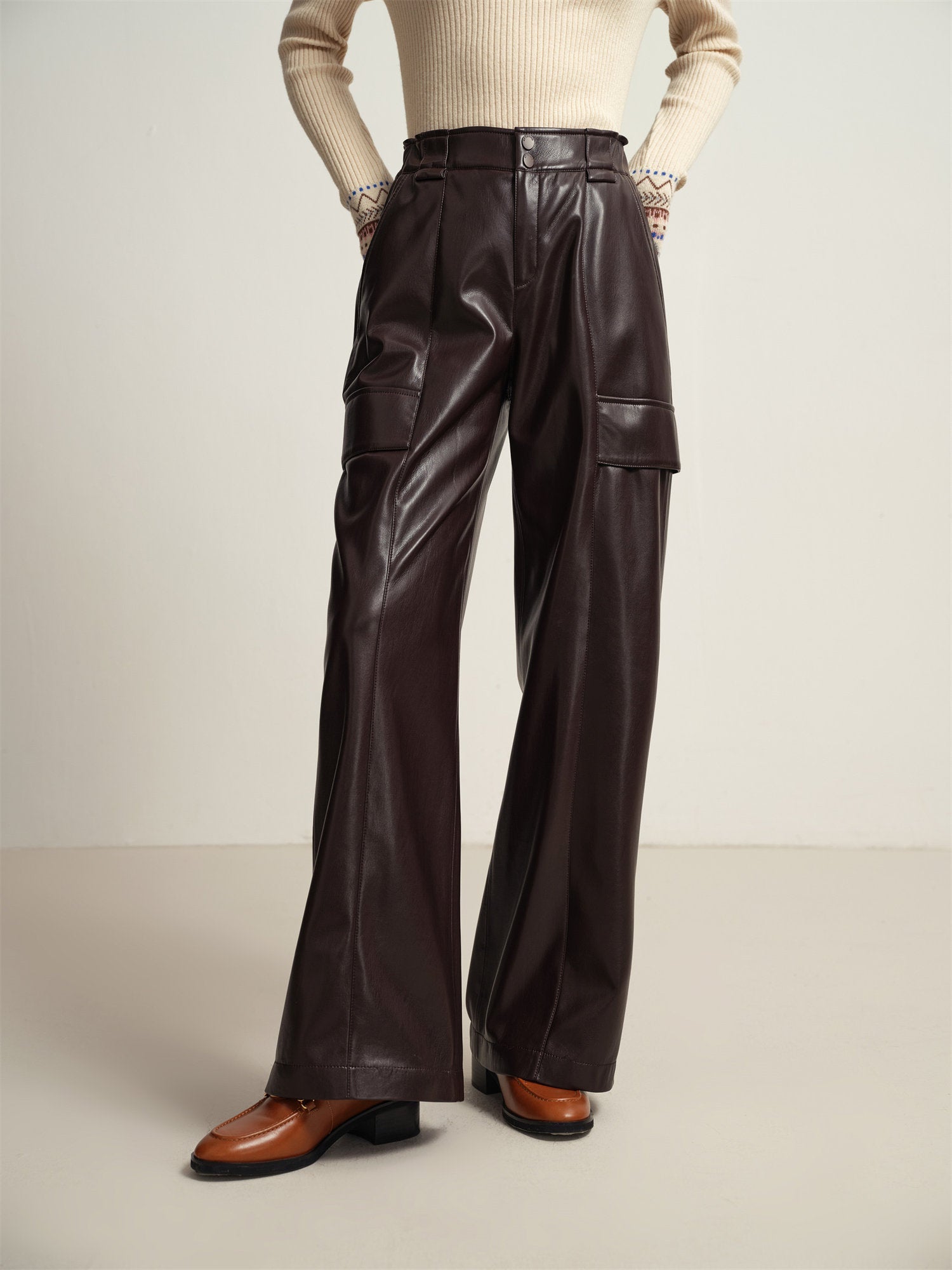 Leather Cargo Pants | Dark Brown