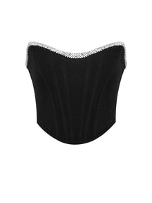 Melanie Corset Top With Crystal Trim | Black
