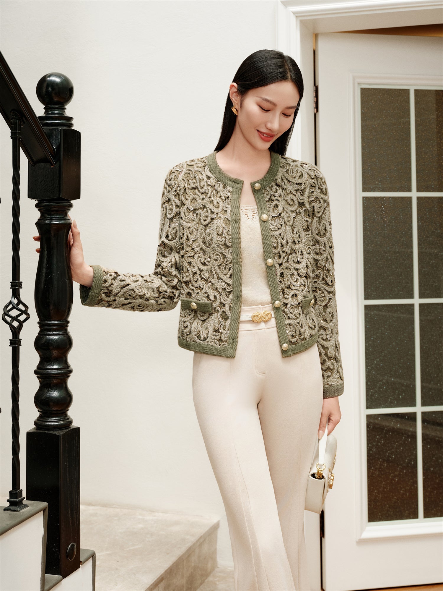 Classic Round Neck Straight-Fit Coat | Green