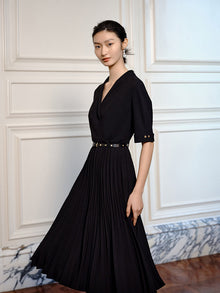 Waist Pleated Dress | Black