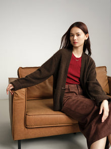Yak Wool Knitted Cardigan | Brown