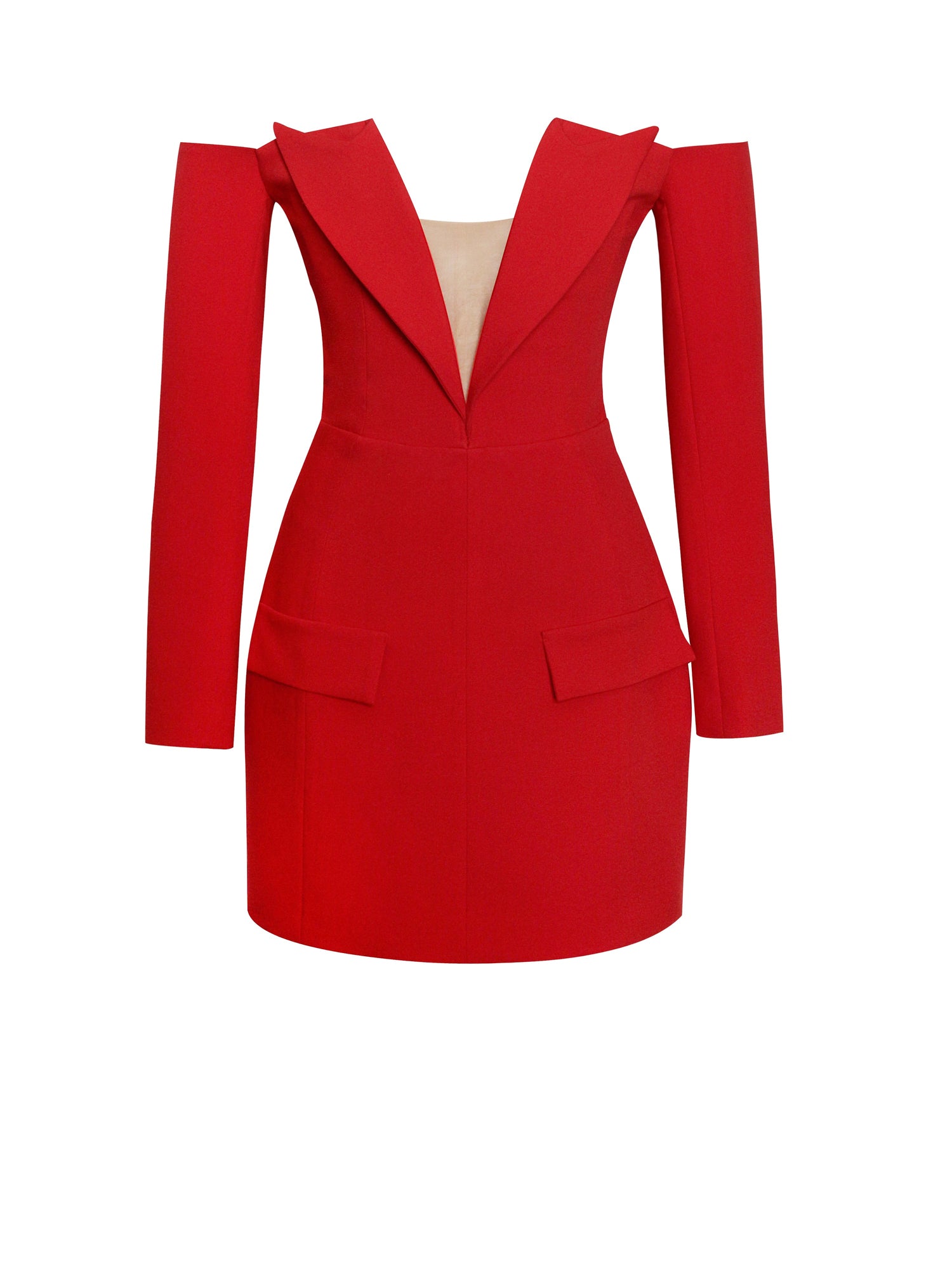Polina Off Shoulder Long Sleeve Blazer Dress | Red