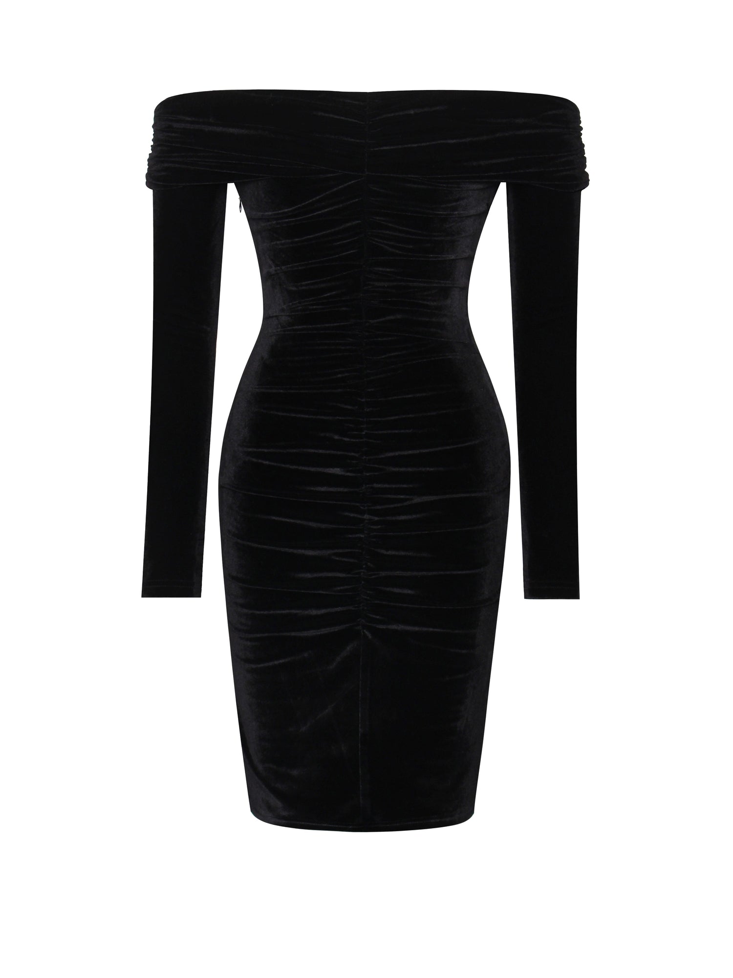 Ashton Off Shoulder Velvet Long Sleeve Bodycon Dress | Black
