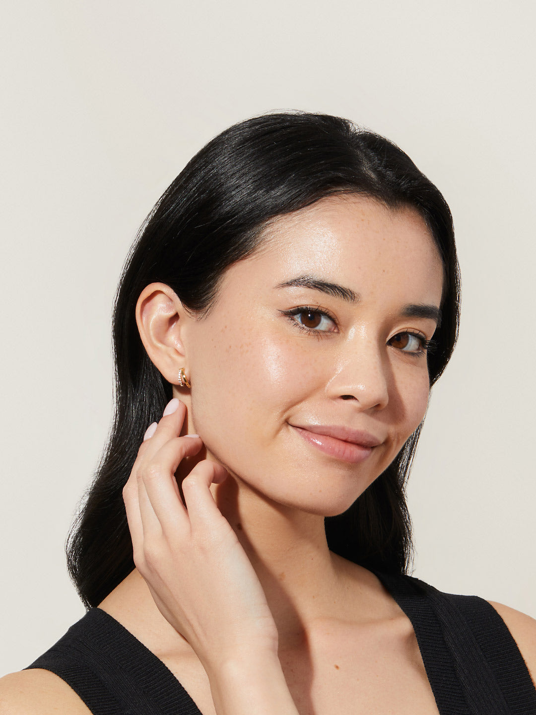 Toda Mini Huggie Hoop Earrings | 14K Gold on Sterling Silver | Cubic Zirconia