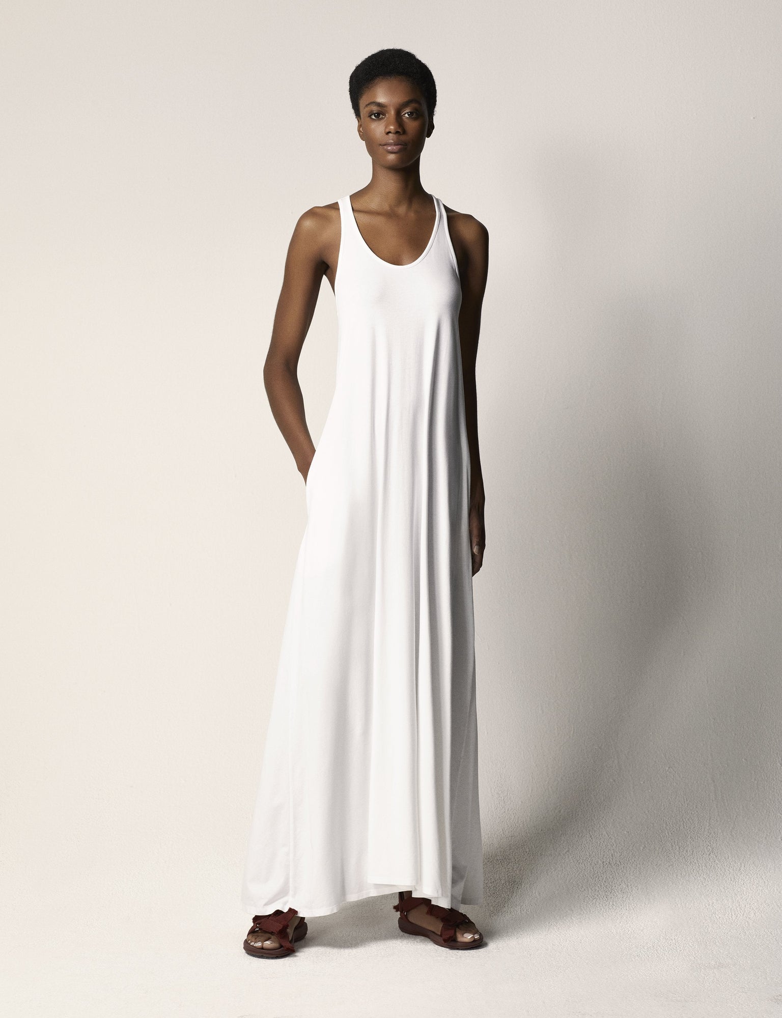 Another Tomorrow Racerback Dress in White – Cotton Women's Dress