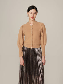Puff Sleeve Knit Cardigan | Camel