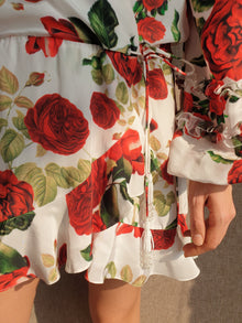 Short Dress | White/Red Roses