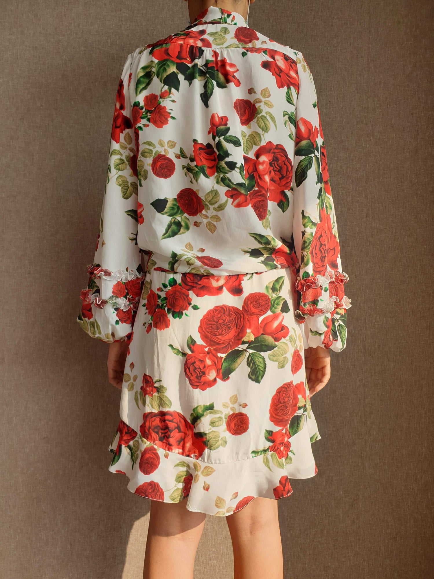 Short Dress | White/Red Roses