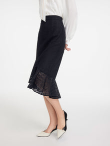 Elegant Fishtail Hem Midi Skirt | Black