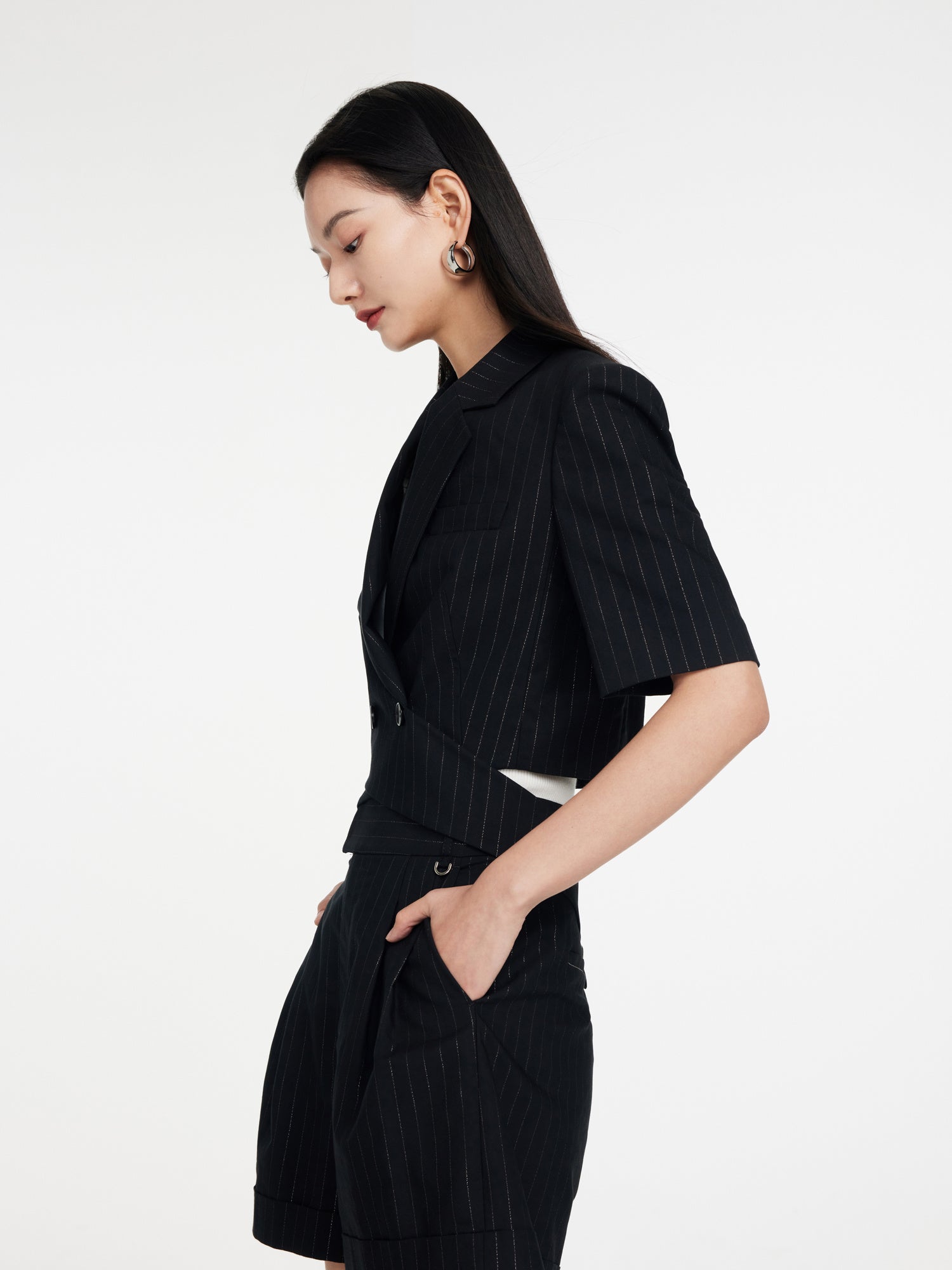 Short Sleeve double-Breasted Top | Black