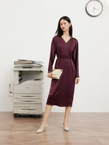 v neck high waist dress | Wine Red