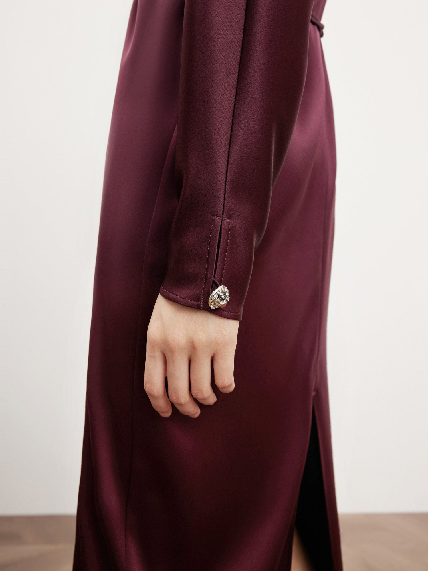 v neck high waist dress | Wine Red