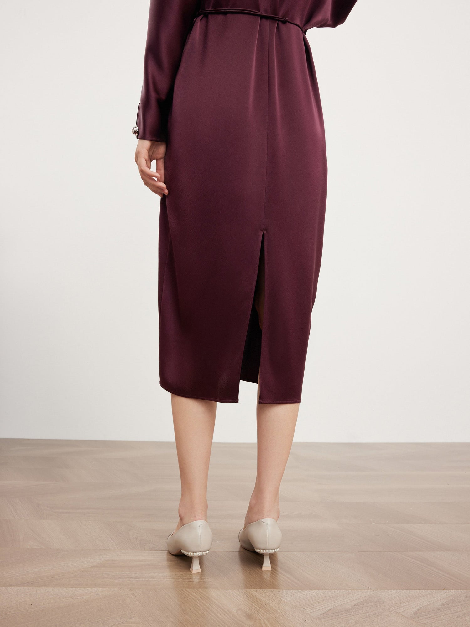 v neck high waist dress | Wine Red
