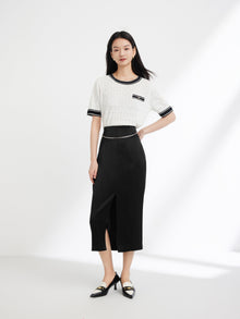 Triacetate Satin Midi Skirt | Black