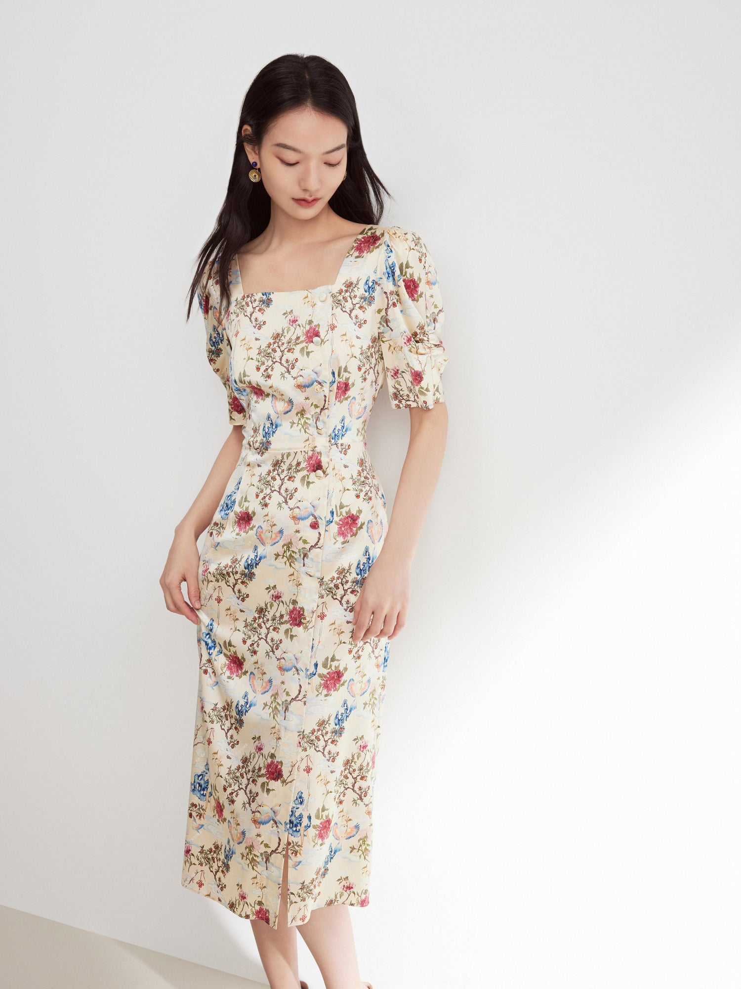 Floral Dress | Beige