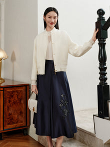 Chinese Style Stand-Up Collar Flight Jacket | White