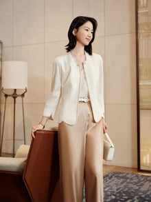 Short Jacket in Jacquard Mulberry Silk | White