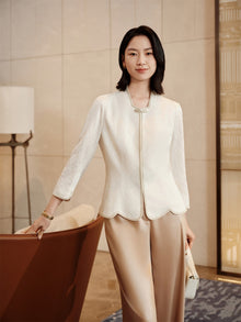 Short Jacket in Jacquard Mulberry Silk | White