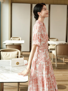 Silk-Cotton Printed Dress | Pink