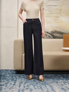 Straight-Leg Embroidered Jeans | Navy