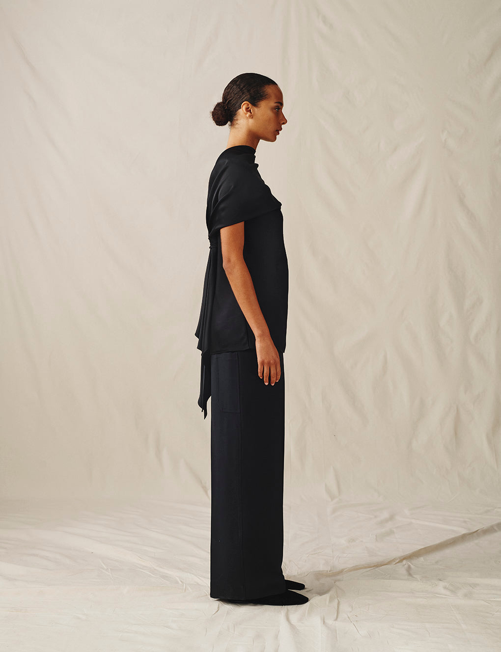 Womens | The Knotted Satin Top | Black