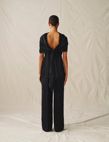 Womens | The Knotted Satin Top | Black