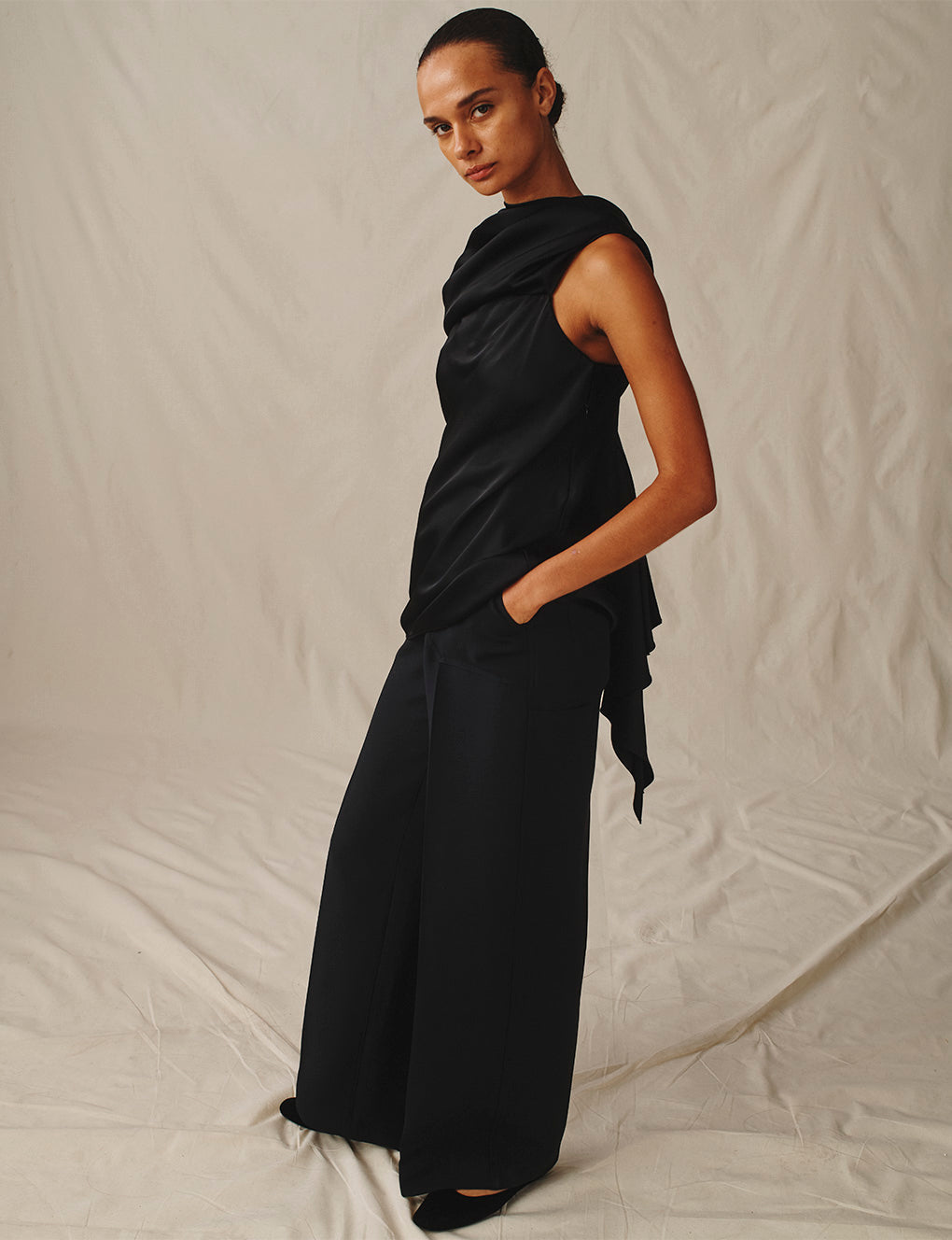 Womens | The Knotted Satin Top | Black