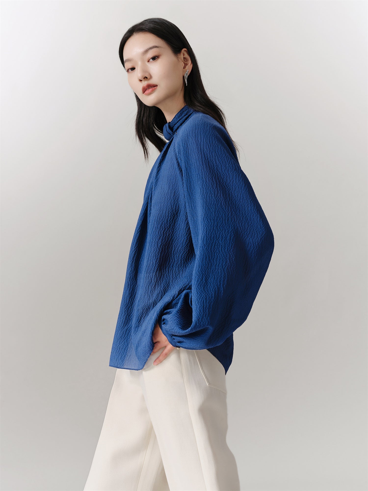 Silk Long-Sleeve Shirt | Navy