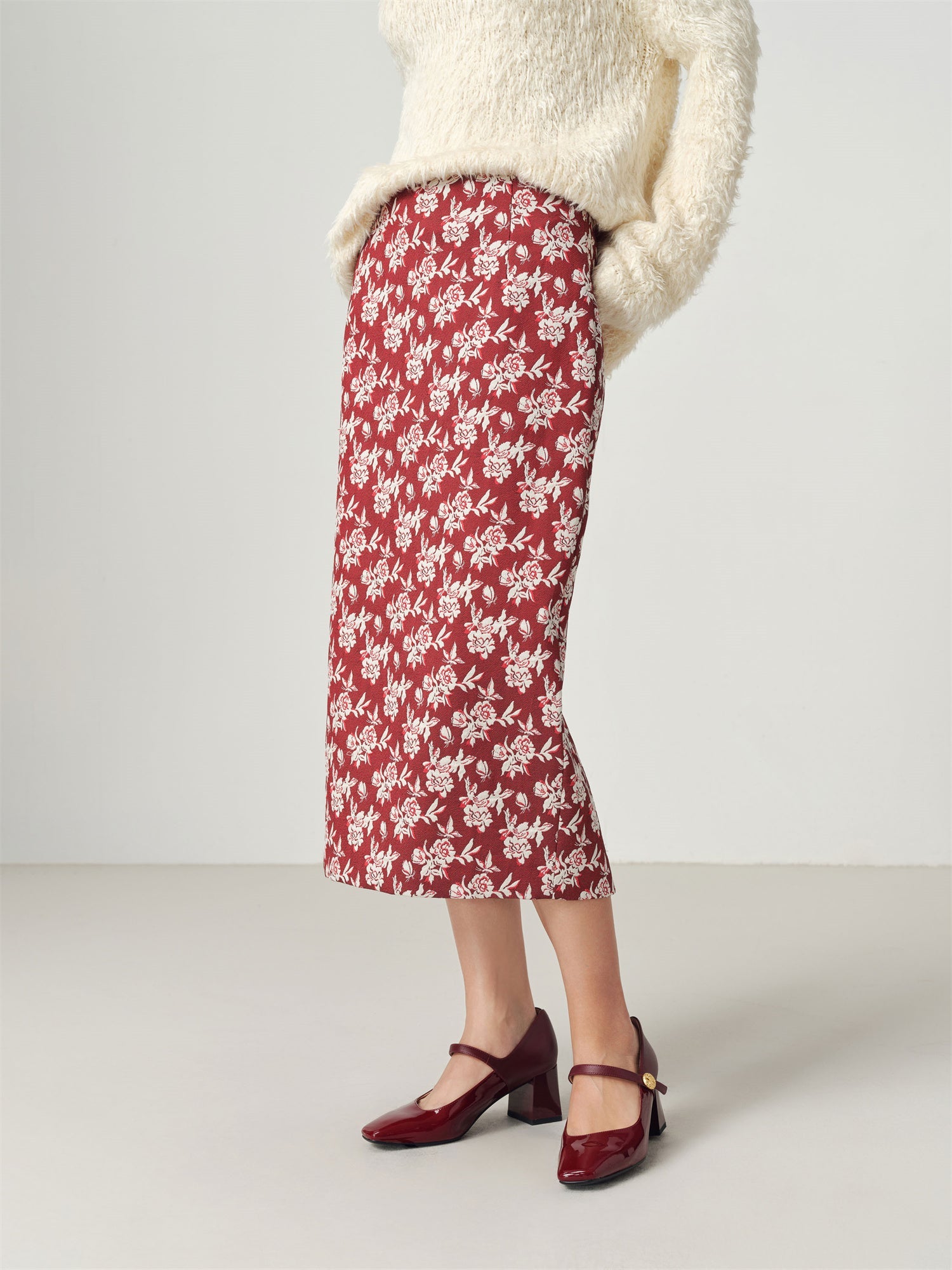 Jacquard Midi pencil Skirt | Red