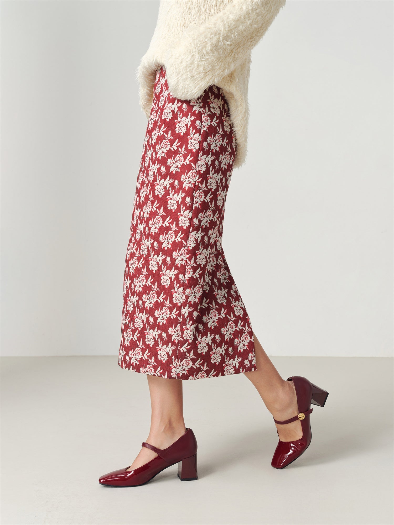 Jacquard Midi pencil Skirt | Red