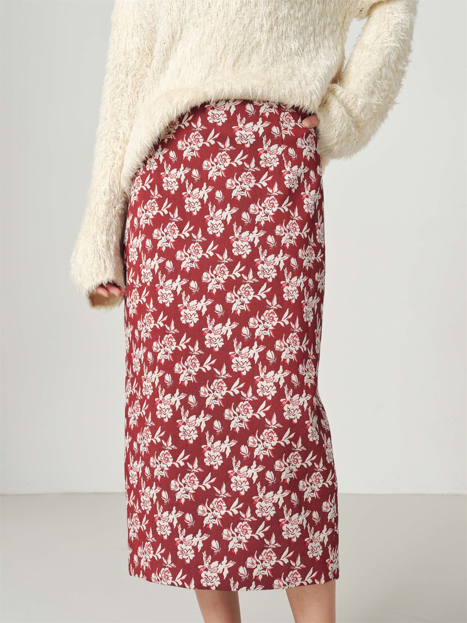Jacquard Midi pencil Skirt | Red