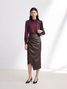 Leather Skirt with split | Brown