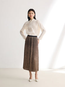 Foil Pleated Skirt | Golden