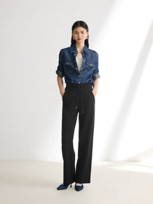 Wool Air Layer Straight-Leg Knit Pants | Black