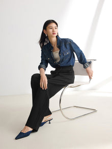 Wool Air Layer Straight-Leg Knit Pants | Black