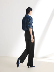 Wool Air Layer Straight-Leg Knit Pants | Black
