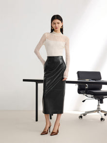 Glossy PU Leather Skirt | Black
