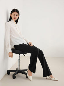 Emphasized Silk Placket Shirt | White